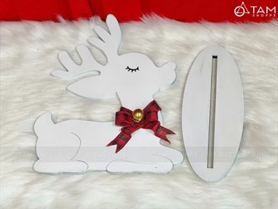 Mô hình tuần lộc trắng đeo nơ lục lạc [Bằng gỗ] TCV-TLOC-06